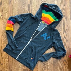 Aviator Nation Charcoal Hoodie with Rainbow Accents